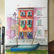 Casetta di Burano. Venezia.. Sketching, Drawing, Architectural Illustration, Sketchbook & Ink Illustration project by Giacomo Gradi - 07.02.2023