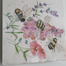 Busy Bumble Bees. Pintura projeto de Alison Pannell - 03.06.2023