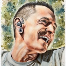 Watercolor Portrait_Chester Bennington. Painting, Drawing, Watercolor Painting, Portrait Illustration, Portrait Drawing, and Realistic Drawing project by Maria Gabriela Florentino - 07.20.2022