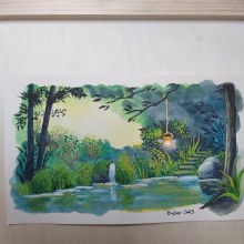 My project for course: Fantasy Landscapes with Watercolor & Gouache. Fine Arts, Painting, Watercolor Painting, Naturalistic Illustration, and Gouache Painting project by Bahar Frühling - 08.05.2023