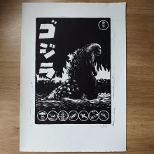 Godzilla (1954) Relief Print. Un proyecto de Ilustración tradicional y Estampación de Aaron Lockwood - 07.08.2023