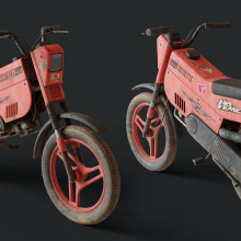 Proyecto de moto antigua para el curso "creación de props realistas para videojuegos". Un proyecto de 3D, Modelado 3D, Videojuegos y Diseño de videojuegos de Juan Hernández - 20.06.2023