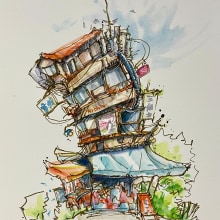 My project for course: Expressive Architectural Sketching with Colored Markers. Sketching, Drawing, Architectural Illustration, Sketchbook & Ink Illustration project by Joanne Xu - 08.12.2023