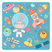 Space Bunny. Traditional illustration, Vector Illustration, Drawing, Children's Illustration, Digital Painting, Editorial Illustration, Children's Literature, and Picturebook project by Anna Valpuesta Farré - 04.04.2021