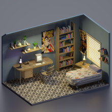 My cozy retro corner. 3D project by Quoc Nguyen - 08.29.2023