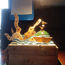 Mi proyecto del curso: Autómatas de madera: crea esculturas con movimiento" Automata de mar". Un proyecto de Diseño de personajes, Artesanía, Escultura, Diseño de juguetes, Art to y Carpintería de bosquesan8 - 09.09.2023