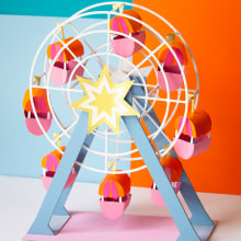 My project for course: Paper Sculpture for Set Design - Ferris Wheel. Un proyecto de Diseño, Ilustración tradicional, Instalaciones, Artesanía, Escultura, Escenografía, Papercraft, Fotografía de producto y DIY de Barbara Marcantonio - 18.04.2023