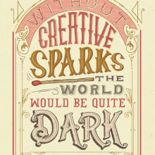 Creative Sparks Poster. Design, Ilustração tradicional, Design gráfico, Tipografia, Lettering, Desenho, e Design de cartaz projeto de Bronte Rose Marando - 20.09.2023