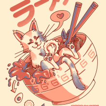 PRRRAMEN: CAT AND NOODLES. Traditional illustration, Marketing, Digital Illustration, Digital Drawing, and Business project by Aleejandro Danilo - 09.27.2023