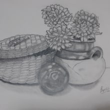 Bodegon cesto con jarron. Pencil Drawing project by Reyna Vargas - 10.02.2023