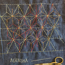 My project for course: Introduction to Japanese Sashiko Stitching. Un proyecto de Moda, Bordado, Tejido, DIY, Upc, cling y Diseño textil de Ana Karen Dubilet - 09.10.2023