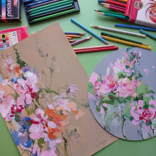 My project for course: Expressive Floral Painting with Acrylic Paint. Un proyecto de Bellas Artes, Pintura, Pintura acrílica e Ilustración botánica de Ekaterina Erdogan - 25.10.2023