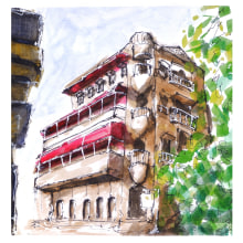 My project for course: Expressive Architectural Sketching with Colored Markers. Esboçado, Desenho, Ilustração arquitetônica, Sketchbook e Ilustração com tinta projeto de Gowtham Raj - 01.11.2023
