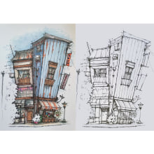 My project for course: Expressive Architectural Sketching with Colored Markers. Sketching, Drawing, Architectural Illustration, Sketchbook & Ink Illustration project by maitesantiagoarq - 12.10.2023