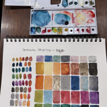 My project for course: Creation of Color Palettes with Watercolor. Un proyecto de Ilustración tradicional, Bellas Artes, Pintura, Pintura a la acuarela y Teoría del color de Maja Haloway - 13.12.2023