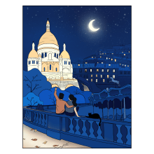 Montmartre la nuit. Traditional illustration, Digital Illustration, and Editorial Illustration project by marina_illustration - 12.27.2023