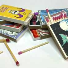 Vintage-styled matchboxes. Graphic Design, Packaging, and Digital Illustration project by Katherine Clarke - 12.27.2023
