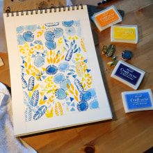 My project for course: Sketchbooking with Handmade Stamps. Un proyecto de Ilustración tradicional, Pattern Design, Estampación, Sketchbook y Grabado de marchingflying - 10.01.2024