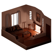 Livingroom with chimney, sofa and frame. Design, 3D, Arquitetura, Design e fabricação de móveis, e Arquitetura de interiores projeto de Mirco Moreyra - 02.03.2022
