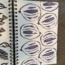 My project for course: Sketchbooking with Handmade Stamps. Traditional illustration, Pattern Design, Printing, Sketchbook, and Engraving project by julielongo4 - 01.22.2024