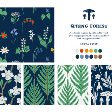 Spring Forest. Un proyecto de Diseño gráfico, Diseño de producto, Pattern Design e Ilustración digital de Laura Oster - 25.01.2024