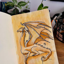 Dragón con acuarela estilo rústico. Desenho, e Pintura em aquarela projeto de Maleny Estrada - 11.02.2024