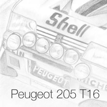 Peugeot 205 T16. Un proyecto de Diseño, Ilustración tradicional, Creatividad, Dibujo a lápiz, Dibujo, Dibujo realista e Instagram de Mikel Urtasun Osacar - 26.02.2012