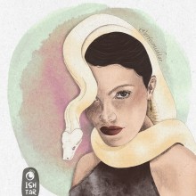 Digital portrait: The embrace of the snake. Un proyecto de Ilustración digital, Ilustración de retrato y Dibujo de Retrato de Esther Charro Rivera - 09.02.2024