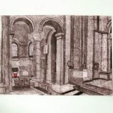 St. Anne's Cathedral Interior, chalk & charcoal. Arquitetura de interiores, Esboçado, Desenho e Ilustração arquitetônica projeto de Gemma Garrett - 25.02.2024
