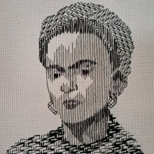 Frida Kahlo bordada en blackwork. Bordado, Ilustração têxtil, e Design têxtil projeto de M. Lucía Salazar G. - 27.02.2024