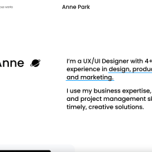 My design portfolio on Squarespace. UX / UI project by Anne Park - 02.28.2024