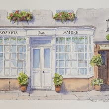Bridal Shop in Bakewell England  (From Waco TX). Painting, Drawing, Watercolor Painting, and Architectural Illustration project by Sarah Pick - 03.06.2024