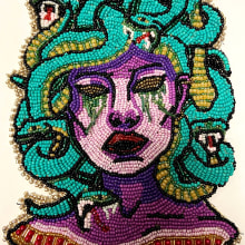 My project for course: Beaded Embroidery Portraits. Accessor, Design, Portrait Illustration, Embroider, Textile Illustration, Decoration, and Textile Design project by ameliadolldots - 03.03.2024