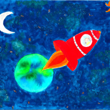 rocket in the galaxy. Un proyecto de Pintura a la acuarela de karen - 10.03.2024