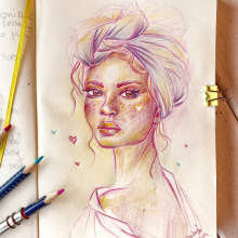 Il mio progetto del corso: Ritratti vivaci con matite colorate. Desenho, Desenho de retrato, Sketchbook, e Desenho com lápis de cor projeto de fededede - 10.03.2024