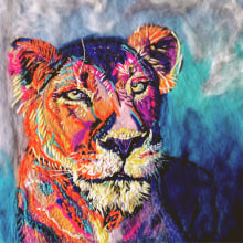 The Lioness - A Celebration of Feminine Power in Needle-Felted Wool and Embroidery. Artesanato, Ilustração de retrato e Ilustração têxtil projeto de Catherine Charnley - 09.03.2024