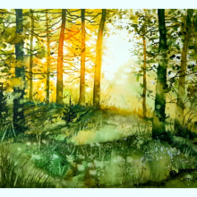 Mein Abschlussprojekt für den Kurs: Verträumte Aquarell-Landschaften: Halte Licht fest. Painting, and Watercolor Painting project by Claudia Borchert - 03.11.2024