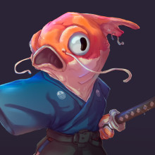 Samurai Fish - Fantasy character. Ilustração tradicional, Design de personagens, Ilustração digital, Desenho digital, e Pintura digital projeto de Judith Vidal - 22.03.2024