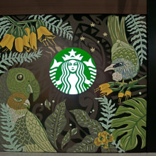 Starbucks Mural New Zealand. Un progetto di Belle arti, Pittura, Street Art, Disegno realistico e Illustrazione botanica di Melisa Nocelli - 23.03.2024