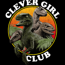 Clever Girl Club - Jurassic Park 30th Anniversary T shirt Competition Entry. Un proyecto de Ilustración tradicional, Diseño gráfico, Dibujo a lápiz, Dibujo e Ilustración digital de Melon Saunders - 03.10.2023