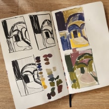My project for course: Gouache Sketchbook: Painting Your Surroundings. Fine Arts, Painting, Sketching, Architectural Illustration, Sketchbook, and Gouache Painting project by Mish Cat - 03.30.2024