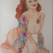 Tattoo'd lady . Un proyecto de Ilustración tradicional, Bellas Artes, Pintura, Dibujo a lápiz y Dibujo de p.coenraads - 04.04.2024