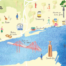 Map of Lisboa. Traditional illustration, Infographics, Drawing, Digital Illustration, and Digital Painting project by annelg - 04.08.2024