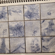 A composite of ghost prints (gelli plate) of plants. Artes plásticas projeto de Paula Warren - 11.04.2024