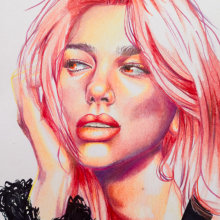 Mí proyecto de dibujo: Dua Lipa.. Drawing, Portrait Drawing, Sketchbook, and Colored Pencil Drawing project by Lucas Lavelli - 04.11.2024
