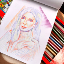 My project for course: Vibrant Portrait Drawing with Colored Pencils. Un progetto di Disegno, Disegno di ritratti, Sketchbook e Disegno con matite colorate di beatrixwong - 14.04.2024