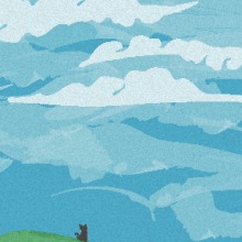 Gato en campo y cielo despejado. Un proyecto de Ilustración vectorial, Ilustración digital e Ilustración infantil de Meverly Torrealba - 15.02.2024
