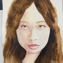 Study of Cherry Hood's Art Practice - Watercolour Portrait of a Close Friend. Ilustração tradicional, Instalações, e Pintura em aquarela projeto de Manuela Toskas - 16.04.2024