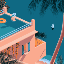 A Summer on Beach. Un proyecto de Dirección de arte, Ilustración vectorial, Creatividad, Diseño de carteles e Ilustración digital de Susmita Deb Nath - 22.04.2024