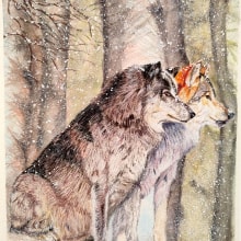 Lobos en la nieve . Un progetto di Pittura ad acquerello di Maite Dalmau - 24.04.2024